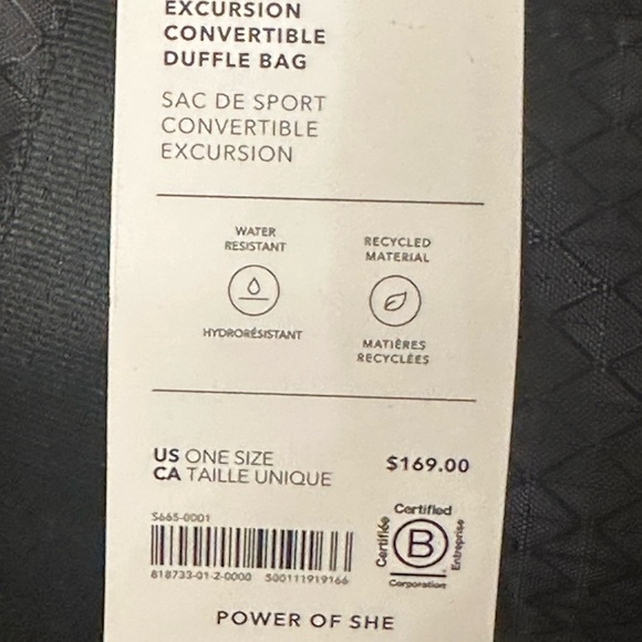 Athleta Excursion Convertible Duffle Black Bag NWT - Picture 3 of 3